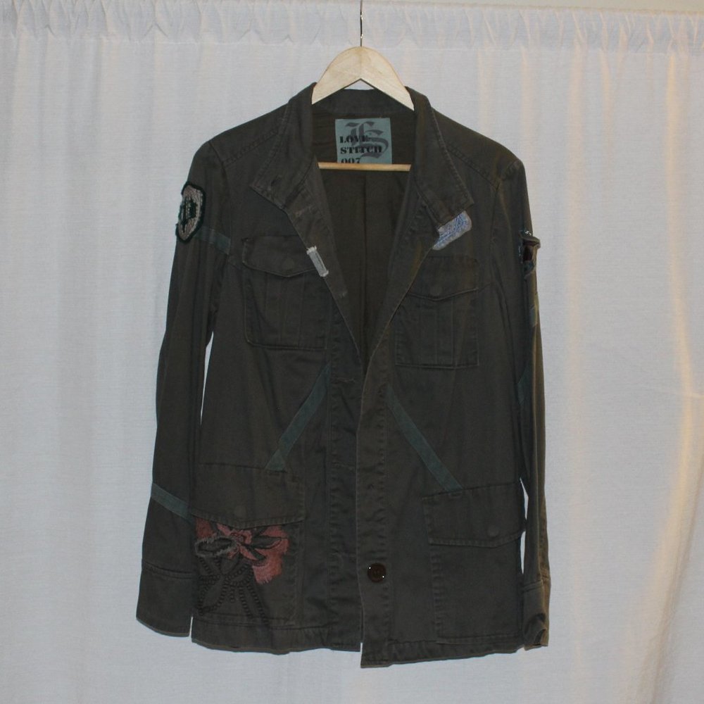 Love Stitch Army Green Embroidered Jacket